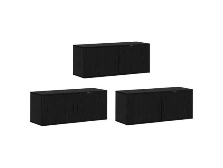 GKHPYURE Set TV-Wandschrank 3 Stück Eiche Schwarz 100 x 34,5 x 40 cm Mehrschichtholz, 6 Scharniertüren, 6 Einlegeböden, Wandmontage, einfache Wartung