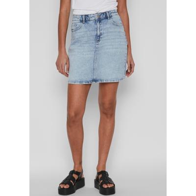 Jeansrock VILA "VIKAJA JAF LBD DENIM SKIRT- NOOS", Damen, Gr. 34 (XS), blau (light blau denim), Denim/Jeans, Obermaterial: 99% Baumwolle, 1% Elasthan, unifarben, figurbetont kurz, Röcke Jeansrock
