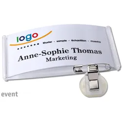 10 Namensschild mit Klammer, EVENT 75 x 37 mm, Kunststoff, transparent