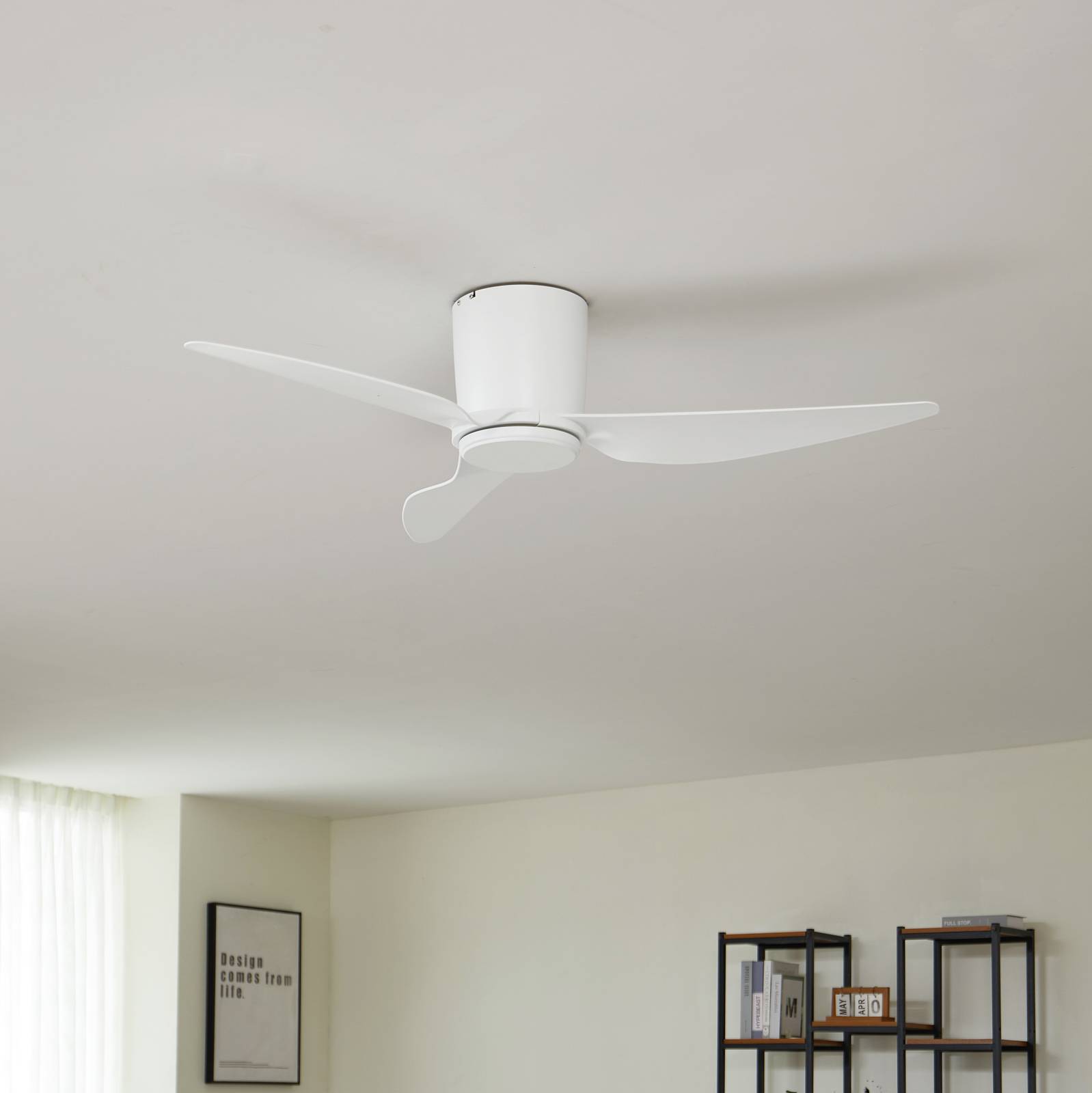 Lindby Aulo ceiling fan, white, DC, quiet, Ã˜ 123 cm, White / opal, Living / Dining Room, metal, Modern