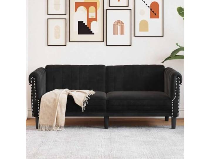 HEFZGDB 2-Sitzer Sofa Samt Schwarz Weich Luxuriöser Stoff Komfortables Sitzgefühl Dick Gepolstert Stabile Beine Modernes Design Wohnzimmer Polstermöbel