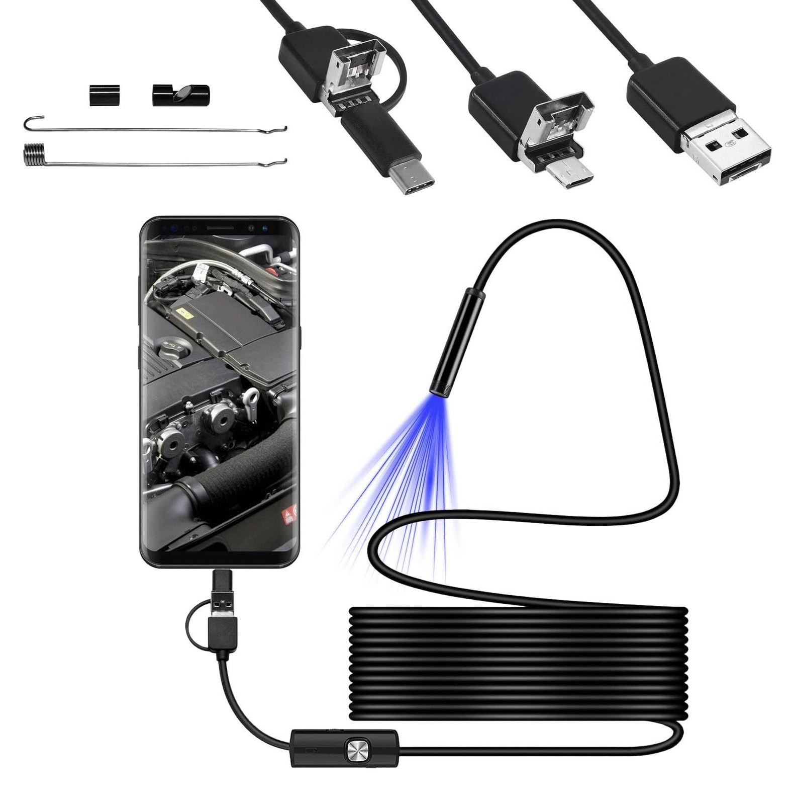 Selius Endoscoopcamera met licht 1080P, 5,5 mm sonde, 5 m kabel, IP67