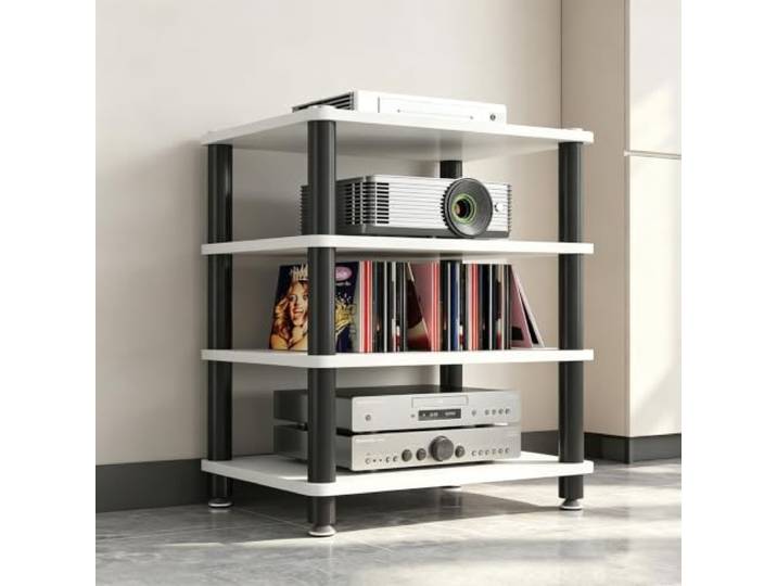 Vielseitiger AV‑Medienstand: mehrstöckiger Audio Rack für Audiogeräte Modulare Einlegeböden, höhenverstellbar, robuste Konstruktion, modernes Dekor(White,H 70cm/27.6in)