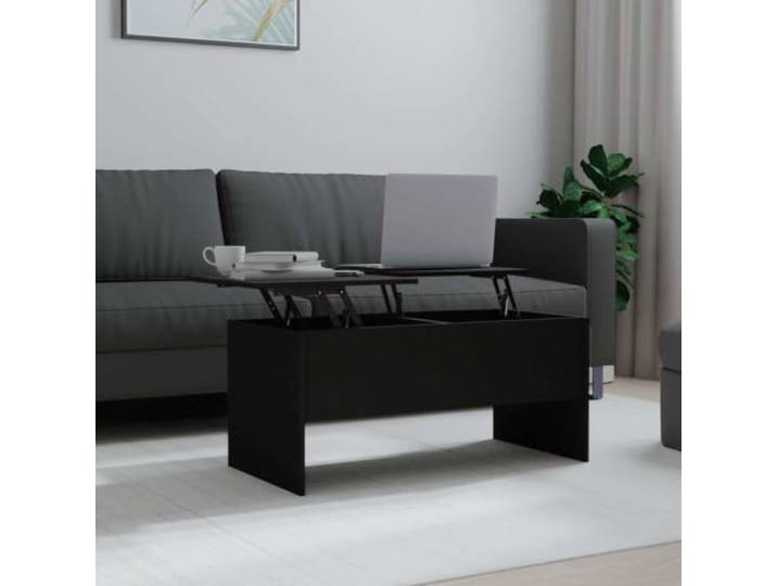 HEFZGDB Couchtisch Schwarz 102x50,5x46,5 cm Holzwerkstoff mit Verstellbarer Tischplatte und Zwei versteckten Ablagefächern für Stauraum, modernes Design, Stabiler Wohnzimmertisch