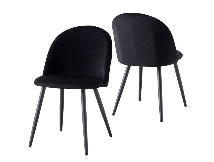 GrandCA HOME Lot de 2 chaises de salle à manger en velours, pieds en métal, design nordique, luxe moderne pour meubles de cuisine, chambre à coucher, noir/blanc/gris