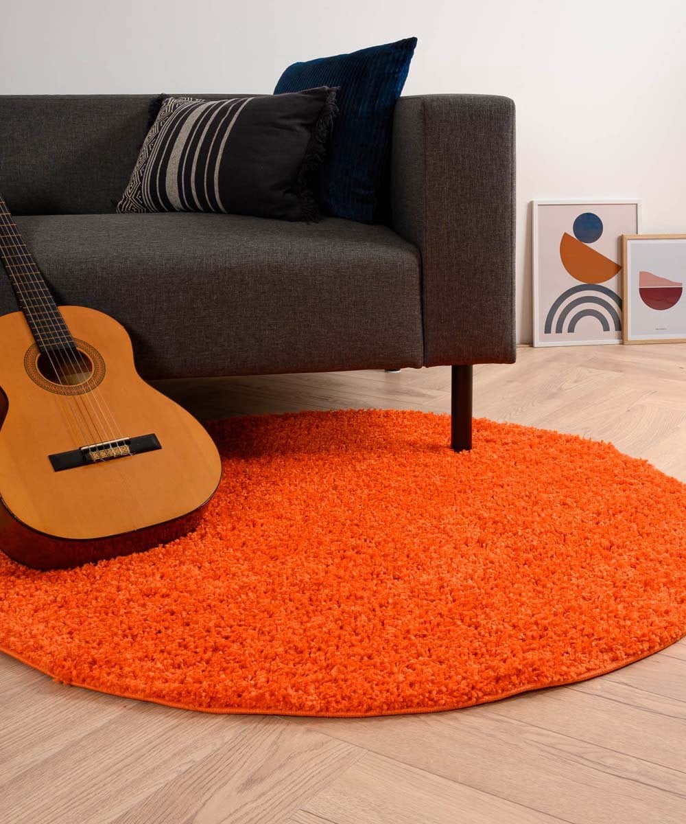 Rond hoogpolig vloerkleed Shaggy Trend oranje