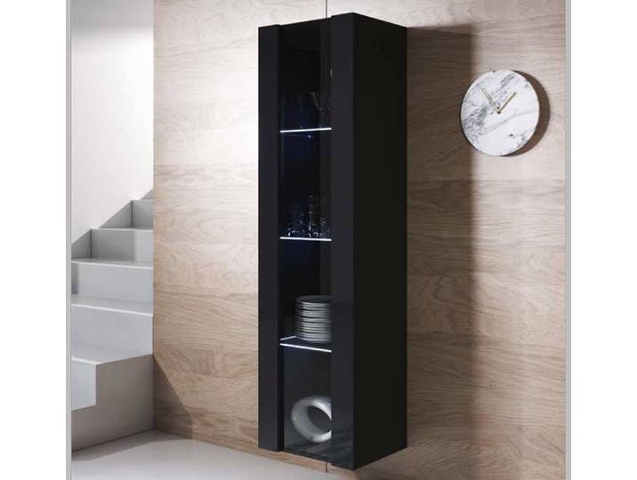 Design Ameublement - Vitrine Armoire LED LUKE V5 Suspendue - 1 porte - Noir Brillant - 40x165x29cm