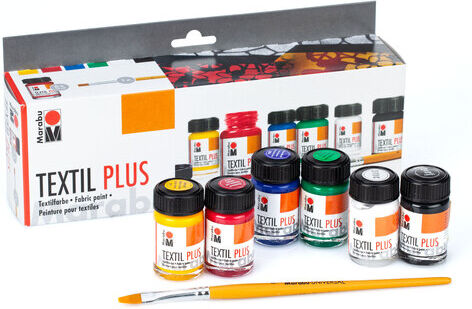 Marabu Stoffmalfarben, für dunkle Textilien, 6x 15 ml und Pinsel