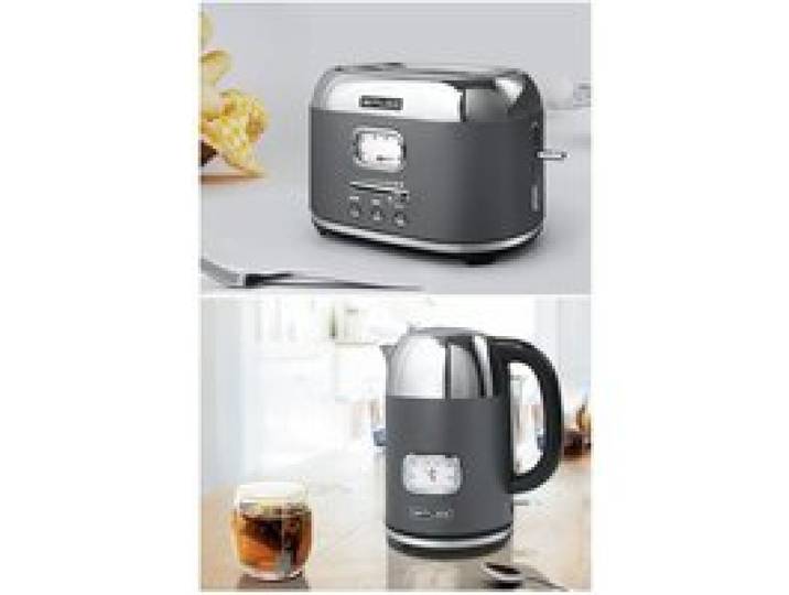 PACK BOUILLOIRE RETRO VINTAGE SANS FIL 2200W 1.7L GRIS INOX + GRILLE-PAIN GRIS 2 FENTES INOX
