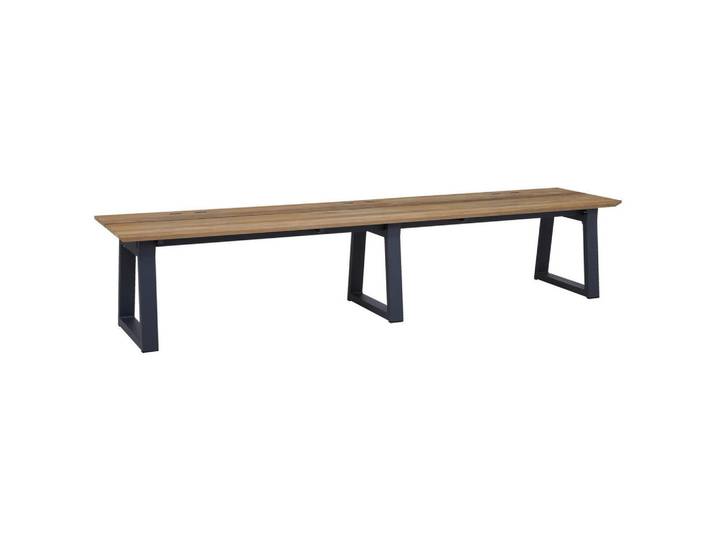 Zebra Gartenbank, Anthrazit, Teakfarben, Metall, Teakholz, massiv, 220x43x46 cm, Gartenmöbel, Gartenbank