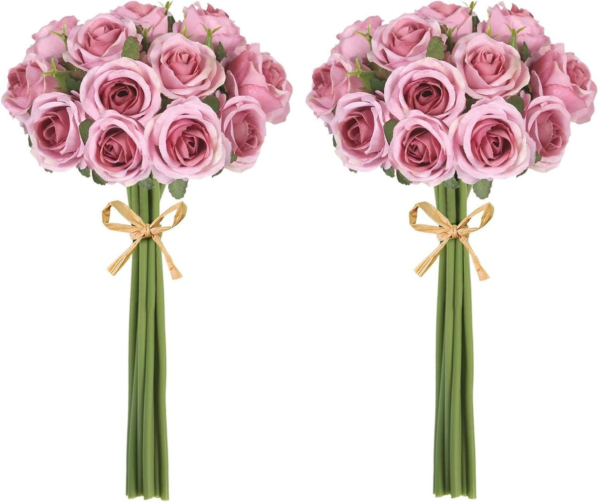 Nep Rozen Boeket met 18 stuks mini rozen van zijde - Roze - 30 cm