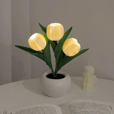 Uplifted Finds LED Tulip Night Light Simulation Flower Desk Lamp Romantic Table Decor Gift For Girlfriend yellow usb Charging