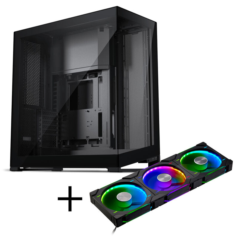Phanteks NV9 MK2 E-ATX-Gehäuse, Tempered Glass, ARGB + D30 PWM Regular Airflow, D-RGB Lüfter, 3er Pack - 140mm, schwarz