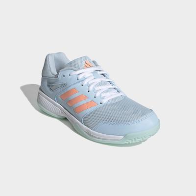 Hallenschuh ADIDAS PERFORMANCE "SPEEDCOURT IN", Damen, Gr. 42, blau (ice blau, frozen turbo, ftwr weiß), Synthetik, Textil, Schuhe Hallenschuh, geeignet für jeden Hallensport