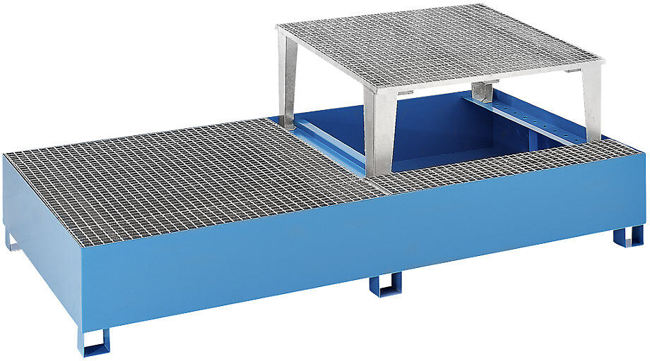 Stahl-Auffangwanne für Tankcontainer IBC/KTC, für 2 x 1000-l-Container, 1 Abfüllaufsatz, pulverbeschichtet, blau RAL 5012 eurokraft basic