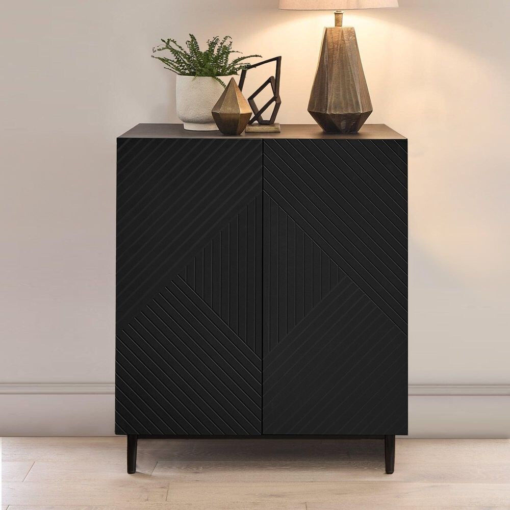 Metro Addae Wide Sideboard Black 88cm H x 75cm W x 45cm D (2 doors)