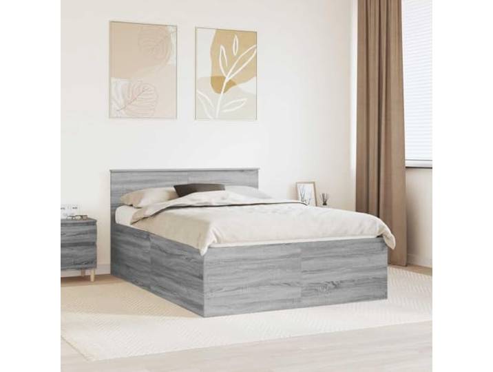 KTHLBRH Bettgestell mit Kopfteil, Sonoma-Grau, 160 x 200 cm Mehrschichtholz, starre Leisten, modernes Design, nur Innenbereich, 2 Komponenten