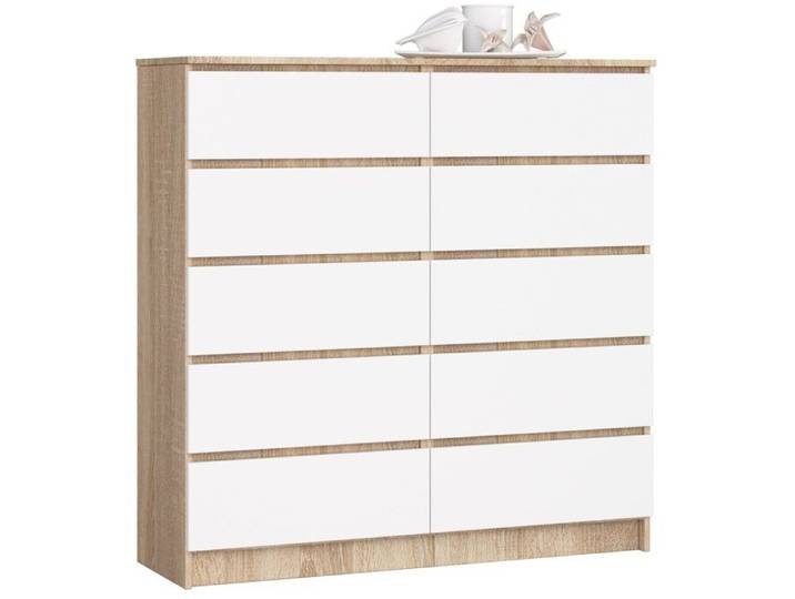 Commode AKORD K120 Chêne Sonoma 120 cm 10 tiroirs façade Blanche 120x40x121 cm