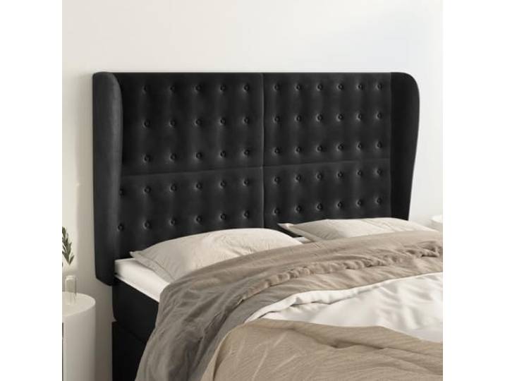 KTHLBRH Kopfteil aus weichem Samt, schwarz, mit Beinen aus massivem Lärchenholz, klassisches Design, höhenverstellbar, zur Unterstützung der Rückenlehne, elegantes Kopfteil