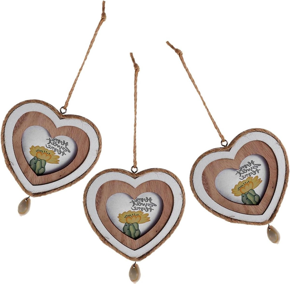 Mini Houten Fotolijstjes Vintage Hartvorm Multicolor - 9 x 8 cm