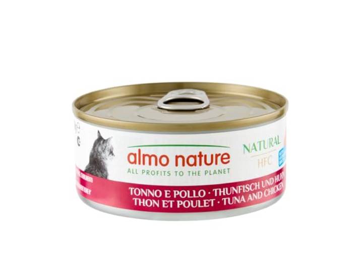 Almo Nature - HFC Natural met tonijn en kip - natvoer voor volwassen katten: 24 blikjes van 150 g