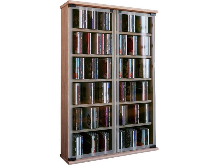 Media-Regal VCM Holz CD DVD Stand Regal Schrank Galerie Glastür , braun (sonoma, eiche (sägerau)), B:60cm T:18cm, Regale
