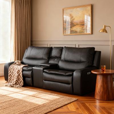 UR Livingroom 94.5'' W Faux Leather Dual-Power Oversized Width Seat Loveseat with Wireless Charging, Reading Light