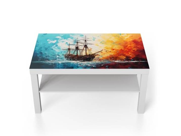 DEQORI Glastisch weiß groß 90x50 cm Motiv Stürmische Fahrt ausgefallener Beistelltisch aus Glas Hochglanz Couchtisch fürs Wohnzimmer moderner Couch Tisch mit Design