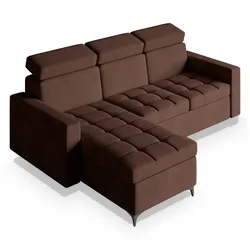 ECKSOFA KAME Braun Plüsch-Stoff mit Schlaffunktion