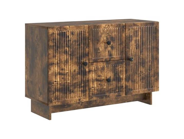 GFMGUEMV Sideboard Geräucherte Eiche 89 x 34,5 x 60 cm aus Holzwerkstoff Holzwerkstoff, geräucherte Eiche, 2 Türen, 2 Schubladen, Regale, Knopfgriffe, Wohnzimmer, Esszimmer
