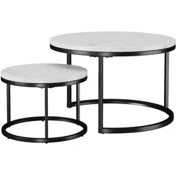 STILVORA Couchtisch-Set, 2-teilig, MDF mit Marmoroptik, Schwarz/Weiß, verschachtelbar