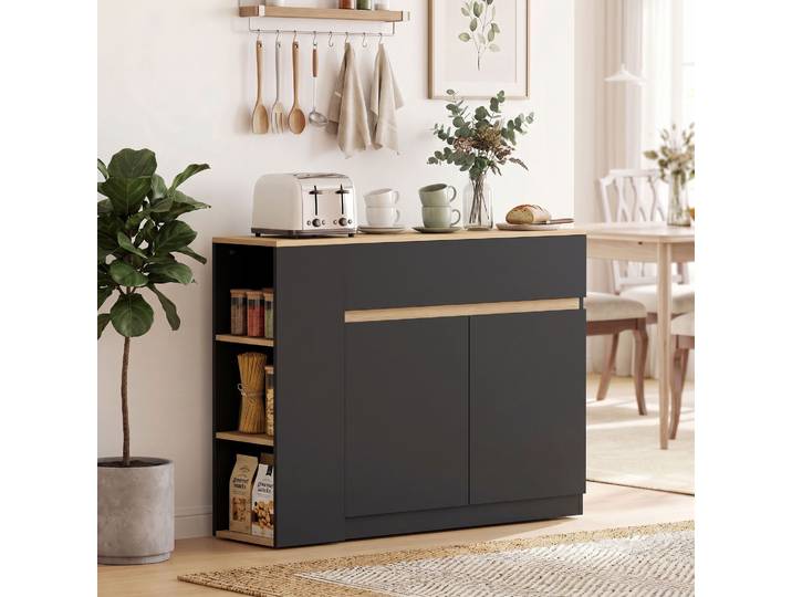 HOMCOM Buffet Noir 3 Niveaux Tiroir 110x29,5x82cm Armoire