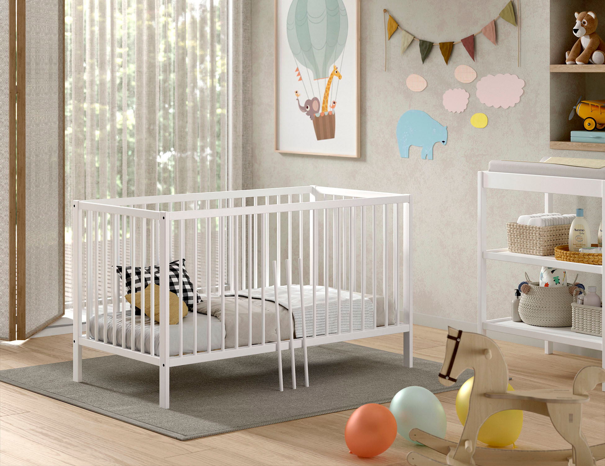 Babybett VIPACK "Dino 70/140 mit 3-fach verstellb. Lattenrost, inkl. 3 Schlupfsprossen", weiss (weiß), B:144,4cm H:84,4cm T:75,5cm, Massivholz, Babybetten, Babybett, aus massiver Buche, umbaubar zum Juniorbett, wahlweise in 3 Farben weiß Lattenrost, Liege