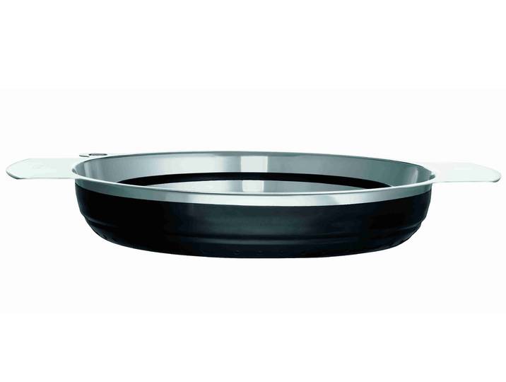 Seiher RÖSLE, schwarz, H:10,5cm Ø:24cm, Silikon, Küchensiebe, Seiher, zusammenfaltbar, zum Abseihen von Lebensmitteln, spülmaschinengeeignet