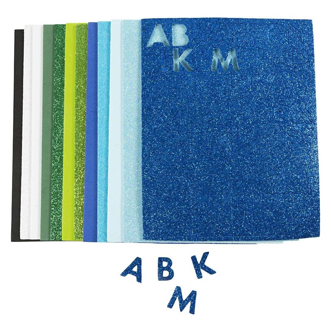Creativ Company - Moosgummiplatten, Grösse 14x25 cm, Dicke 2 mm, Harmonie in Blau-Grün, 12 Bl./ 1 Pck (790481)