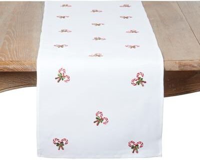 Saro "Candy Cane Embroidered Holiday Table Runner - Festive Dining, Entertaining, Holiday Decor, & Winter Tablescapes - 16""x70"""