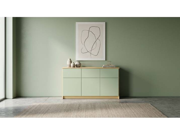 Sideboard mit grünen Türen Birke Natur geölt