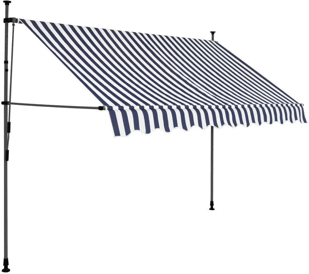 Dakota Fields Fabric Cover Retractable Patio Awning Blue/White 2.5m W x 1.2m D