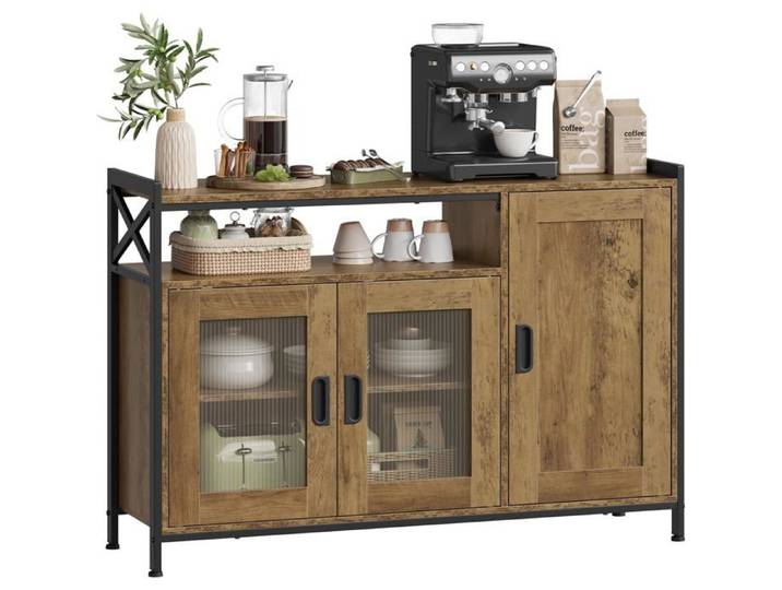 WOLTU Buffet de Cuisine à 3 Portes Meuble de Rangement pour Cuisine Salon Entrée 110x33x75 cm en Bois + Métal Chêne Brun
