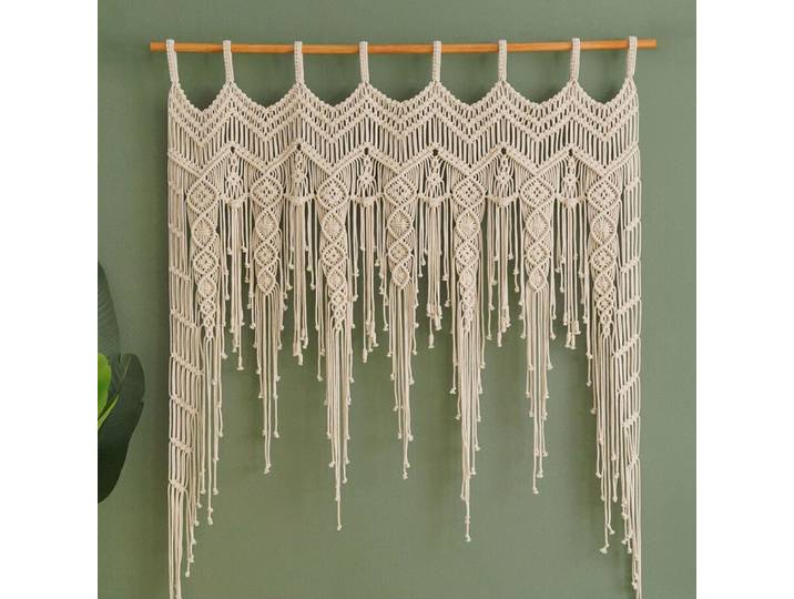 Décoration murale suspendue en macramé pour pépinière, tapisserie tissée jaune et beige, glands en fil fait à la main, décoration murale Boho, décorations artistiques pour pépinière