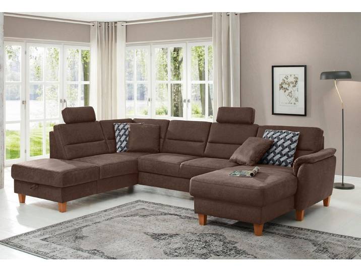 Home affaire Wohnlandschaft Palmera U-Form, B: 308 cm, große Stoff + Leder Auswahl, mit Schlaffunktion & Bettkasten, Federkern, XXL-Wohnlandschaft