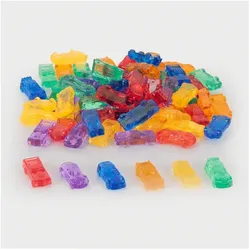 TickiT Set mit 72 bunten, transluzenten Autofiguren aus Kunststoff in Aufbewahrungsdose