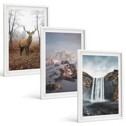 BILDER SET 3er Set - 40x60 cm Weißer Rahmen - Wilde Berglandschaften
