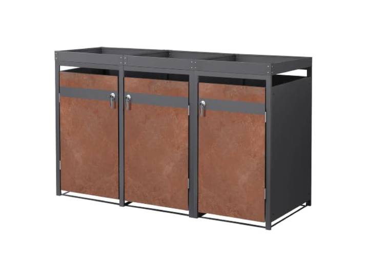ML-Design Mülltonnenbox 3er 240L mit Pflanzdach, Mülltonnenverkleidung für 3 Mülltonnen, Müllbox wetterfest Mülltonnenhaus aus Stahl, Müllcontainer, abschließbare Tür 200x80x124 cm Anthrazit-Rostoptik