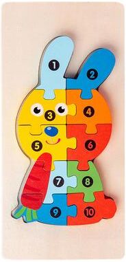 Trendy Discount Goods 3D Stereoscopic Montessori Wooden Puzzle Cartoon Dinosaur Animal Shape Color Cognitive Educational Toy Kids Birthday Gif rabbit