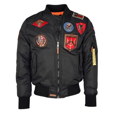 Bomberjacke TOP GUN "im Pilotenstil mit Patches TG20191053", Herren, Gr. 52L, schwarz, Obermaterial: 100% Nylon. Innenfutter: 100% Polyester. Strick: 100% Polyester. Wattierung: 100% Polyester, Jacken Bomberjacke