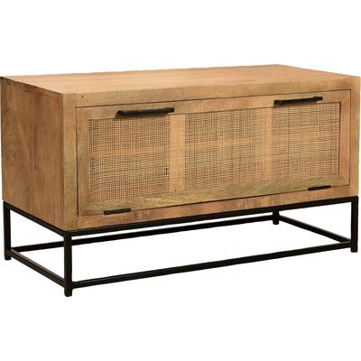 Schuhschrank SIT "Glasgow aus Mangoholz mit Rattan-Front & Metallkufen", schwarz (natur, schwarz), B:84,5cm H:48cm T:40cm, Massivholz, Metall, Schränke, Schuhschrank, Platz für 6 Paar Schuhe mit Rattan-Front & Mangoholz