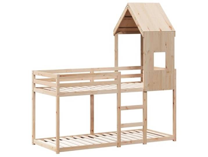 KTHLBRH Etagenbett mit Dach 80 x 200 cm aus massivem Kiefernholz Mit Seitentür, Schutzseiten, Latten im Lieferumfang enthalten, für Schlafzimmer mit begrenztem Platz