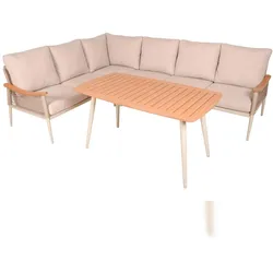 DELUKE Gartenloungeset LINDA - Kunststoff, Beige | Gartenmöbel Set Garten Lounge-Eckgruppe Lounge-Set Pool Loungegarnitur