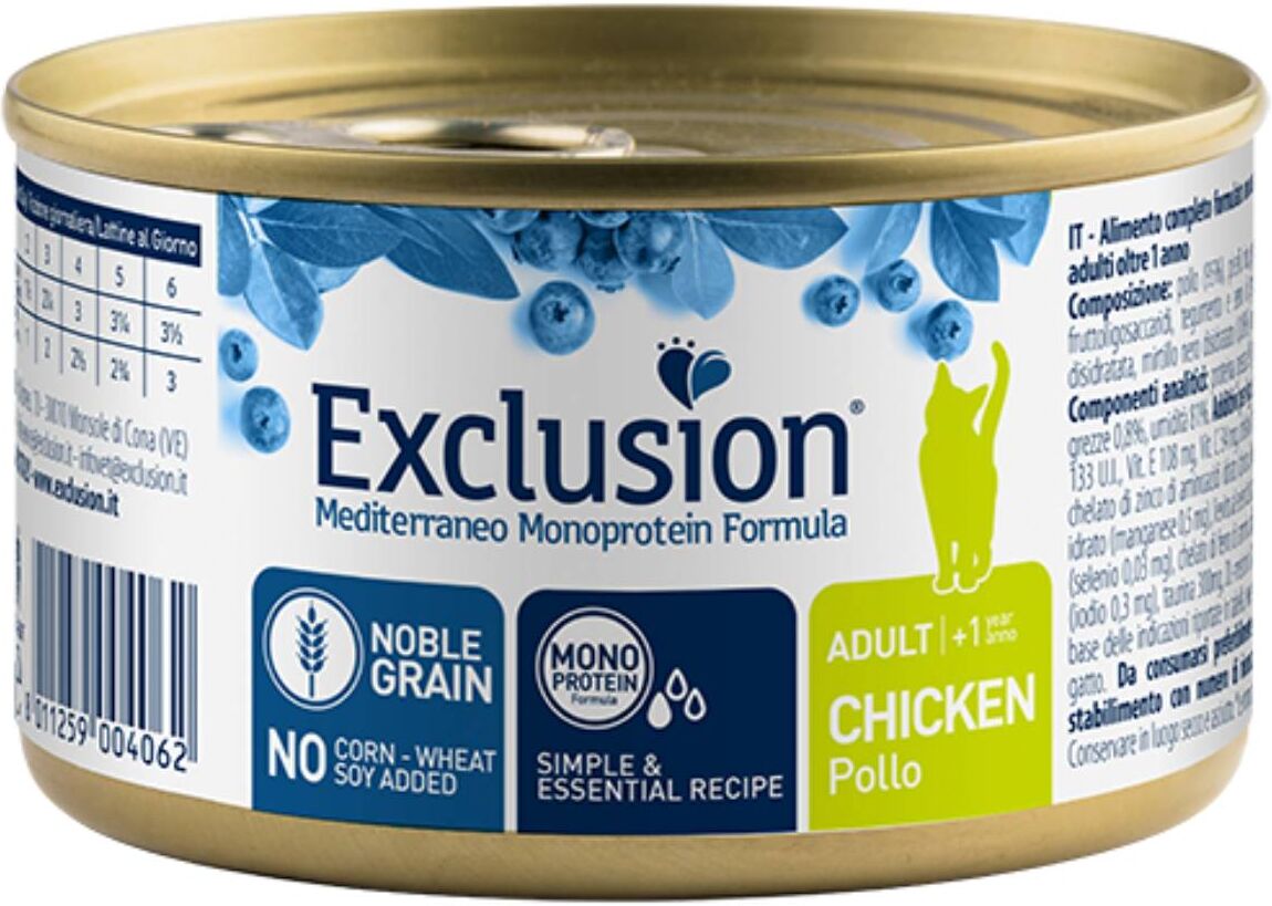 Exclusion Mediterraneo Monoproteico Noble Grain Cat Adult Pollo Alimento Umido per Gatti Adulti 85 gr
